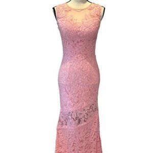 Nina Canacci Pink Lace Illusion Open Back Dress